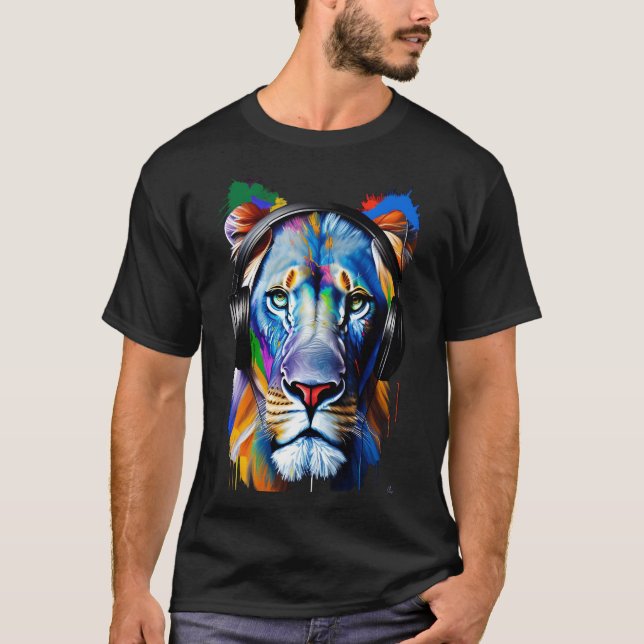 Lejona hörlurar T-Shirt (Framsida)