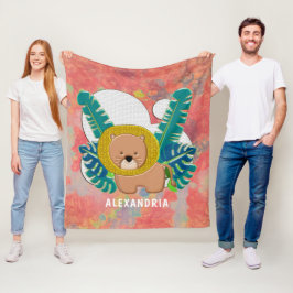 Lejona jungeln för jungle-vattenfärg i Cute Baby Fleecefilt