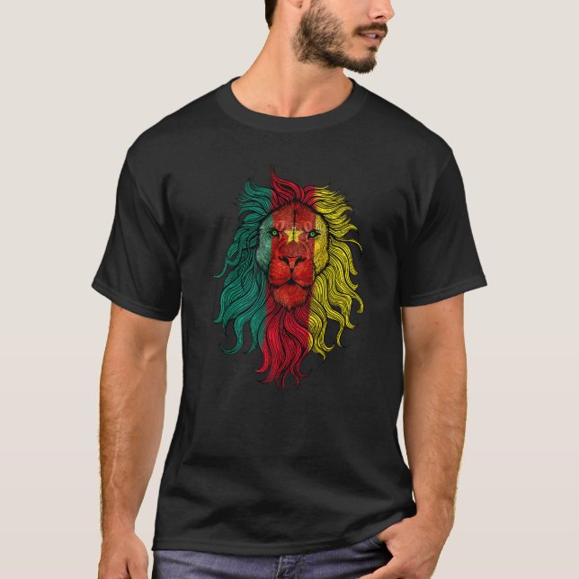 Lejona Kameruns Flagga Kameruns Lejon T Shirt (Framsida)