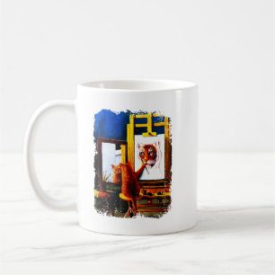 Lejona konstnärliga djur i Älskare Gra Kaffemugg