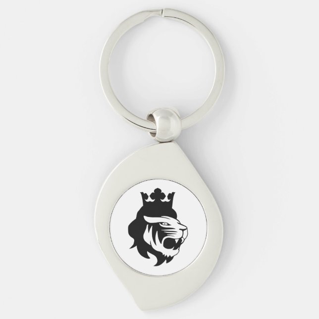 Lejona kung swirl silverfärgad nyckelring (Framsidan)