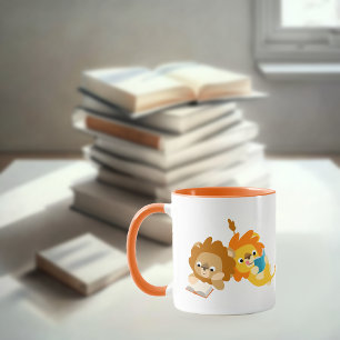 Lejona läsare för Cute Tecknad Mugg