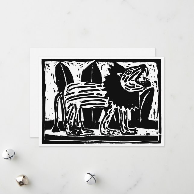 Lejona Lino-klipp för svartvitt Julkort (Fram/Back In Situ)