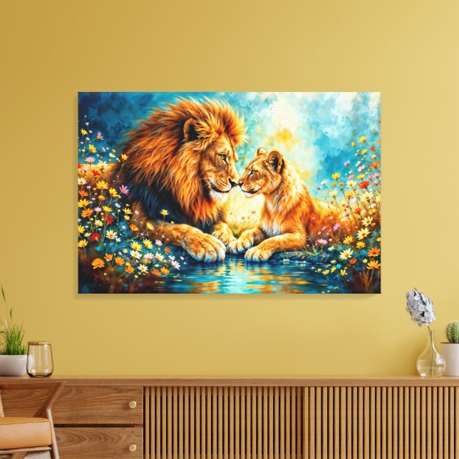 Lejona Lioness vild katt naturen kärlek Canvastryck (Insitu (Vardagsrum))