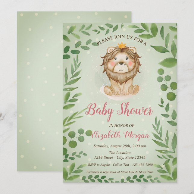 Lejona Löv, babyskor med blå prickar Inbjudningar (Fram/baksida)