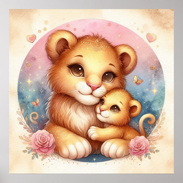 Lejona mamma och Baby Poster (Framsidan)