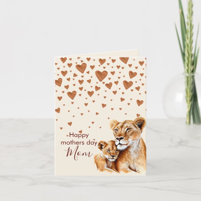 Lejona mor och hennes baby mors dag kort (Framsida)