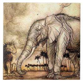 "Lejona och Elephant" av Arthur Rackham Kakelplatta