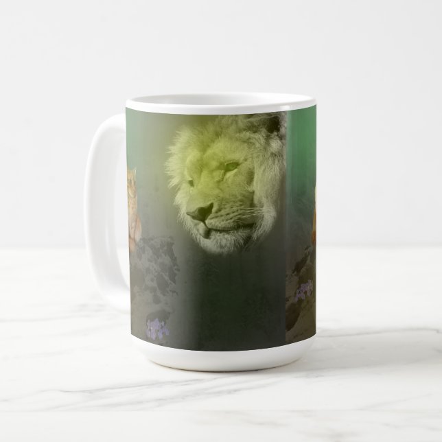 Lejona och katter, kaffe Mugg (Framsida vänster)