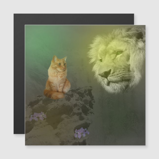 Lejona och katter, magnetkort (Fram/baksida)