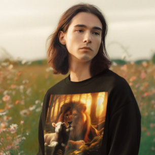 LEJONA OCH LAMB-KRISTNA T-SHIRTS LÅNG ÄRMAD TRÖJA
