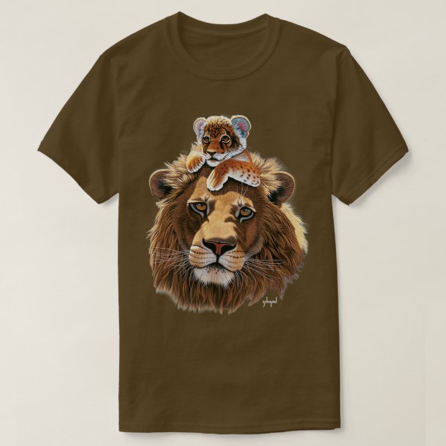 Lejona och Lejona Unge-manliga lejona far T Shirt (Design framsida)