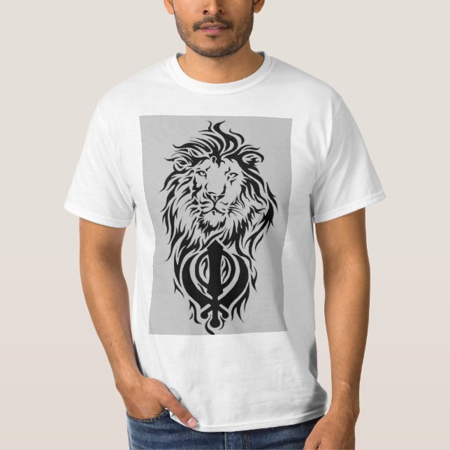 Lejona och Sikh Khanda T-Shirt (Framsida)