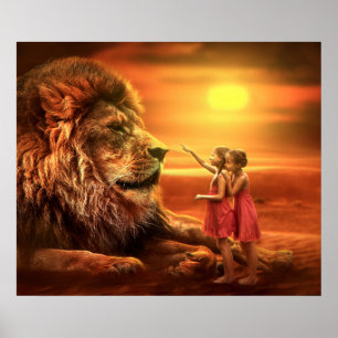 Lejona och små flickor poster