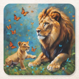 Lejona och Unge Underlägg Papper Kvadrat