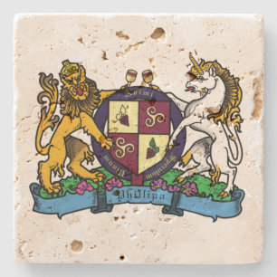 Lejona och Unicorn Rampant Vin Jackar om Arm Stenunderlägg