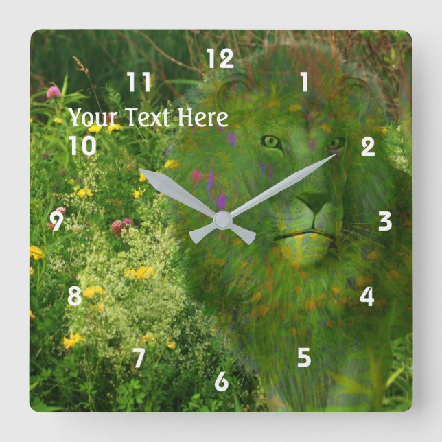 Lejona och vilda blommor, Fantasy Animal Art Fyrkantig Klocka (Framsida)