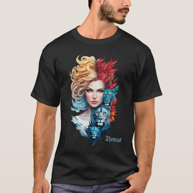 Lejona Öga och Starry Hair T Shirt (Framsida)