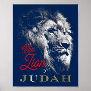 Lejona på Judah Navy Blue Red Guld Christian Poster