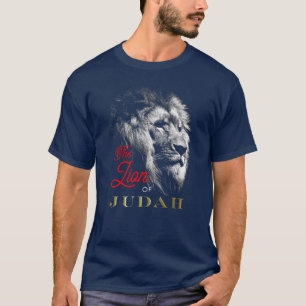 Lejona på Judah Navy Blue Red Guld Christian T Shirt