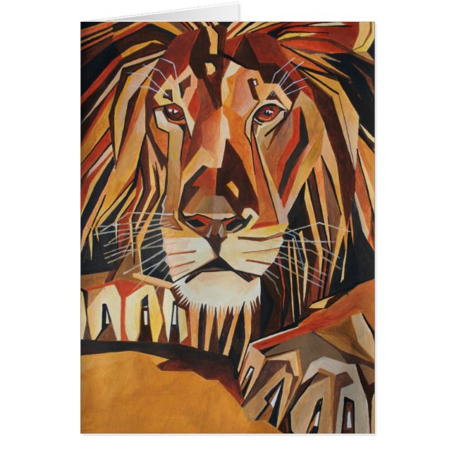 Lejona Porträtt i Geometric Art Stil Hälsningskort (Framsidan)