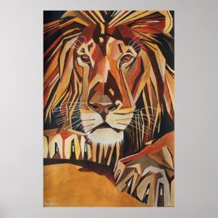 Lejona Porträtt i Geometric Art Stil Poster