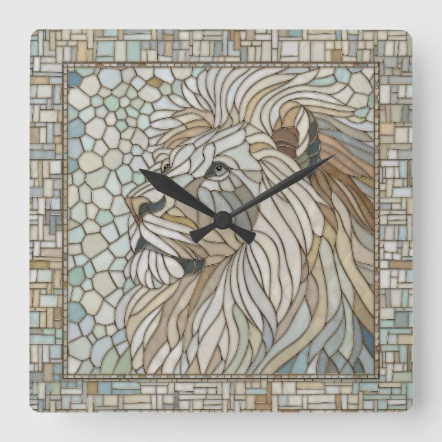 Lejona Porträtt Mosaic Art Fyrkantig Klocka (Framsida)