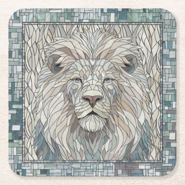 Lejona Porträtt Mosaic Art Underlägg Papper Kvadrat (Framsidan)
