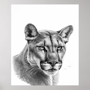 Lejona Puma Big Cat Black White Poster