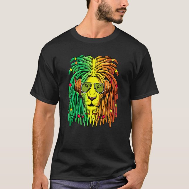 Lejona Rasta Färg Reggae-hörlurar T Shirt (Framsida)