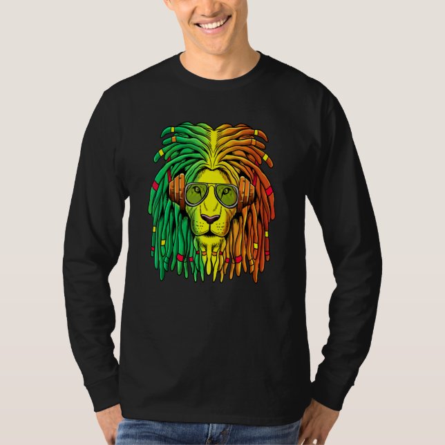 Lejona Rasta Färg Reggae-hörlurar T Shirt (Framsida)