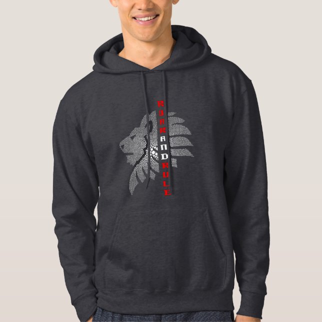 Lejona, roära och regelmässiga, grafikformade band hoodie (Framsida)