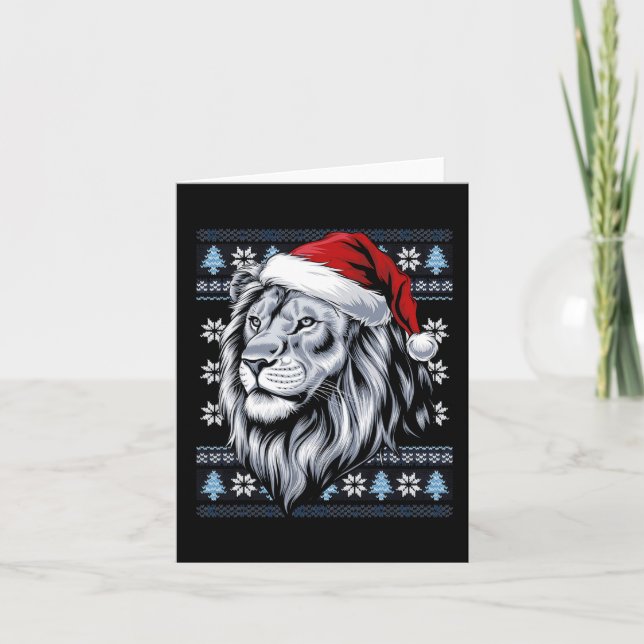 Lejona Santa Hat Ugly jul Sweater Lejon Älskare Kort (Framsida)