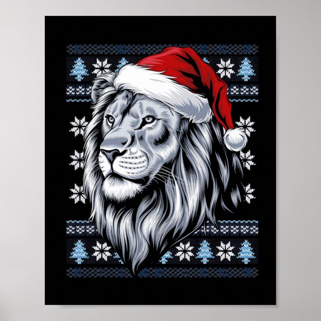 Lejona Santa Hat Ugly jul Sweater Lejon Älskare Poster (Framsidan)