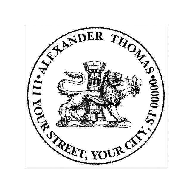 Lejona Torn Fleur de Lis Vapensköld Emblem C Självfärgande Stämpel (Design)