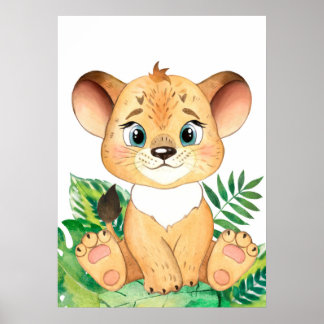 Lejona Unge, Baby djur, Jungle Safari Animals Poster