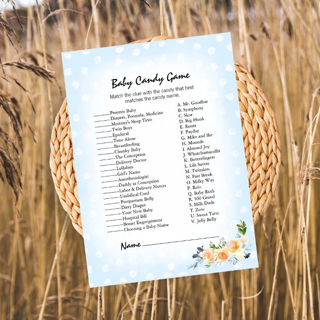 Lejona Unge Blommigt Blue Baby Candy Shower Game Program (Skapare uppladdad)