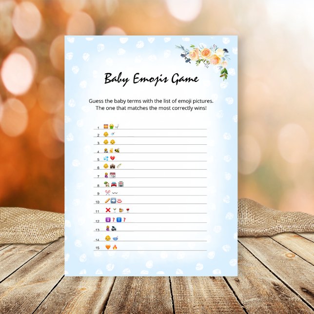 Lejona Unge Blommigt Blue Baby Emoji's Shower Game Program (Skapare uppladdad)