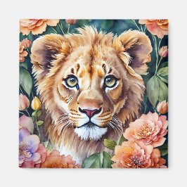 Lejona Unge Blommigt Vattenfärgskonst Magnet