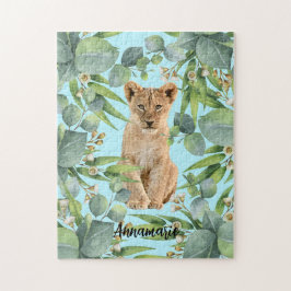 Lejona Unge Cute Teal Jungle Grönt Forest Pussel