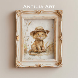 Lejona Unge i Hat Whimsical Rustic Art Poster