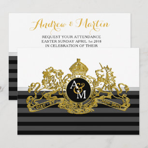 Lejona Unicorn British Anpassade Monogram Inbjudningar