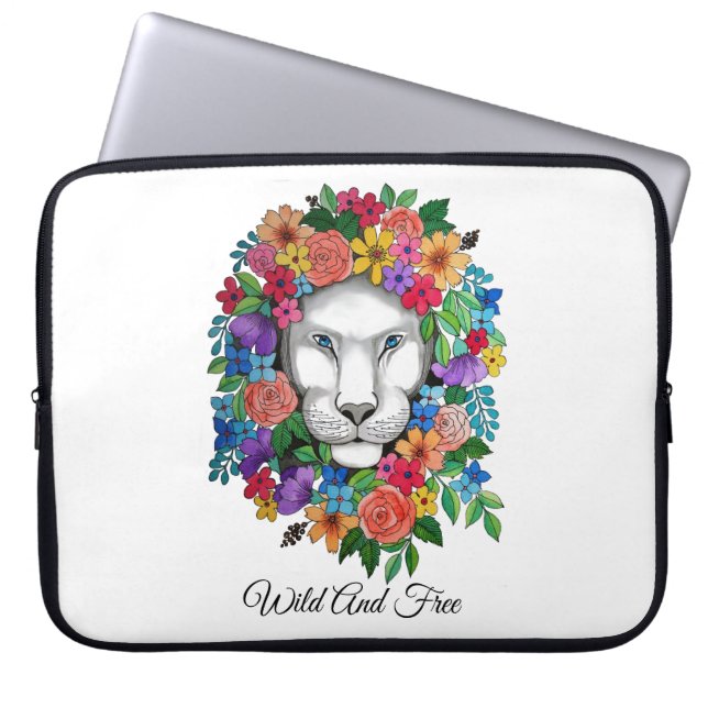 Lejona vattenfärger och regnbågsblommor laptop fodral (Framsidan)