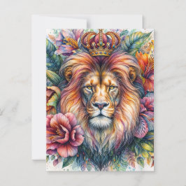 Lejona Watercolor Porträtt i Krona Blommigt Vykort