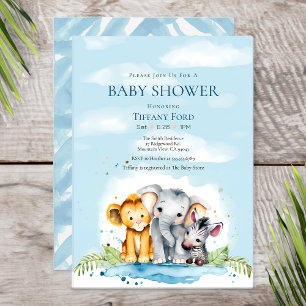 Lejona Zebra-duschar i Cute Baby Safari Animal Ele Inbjudningar