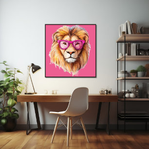 Lejonare med Rosa Glass Poster