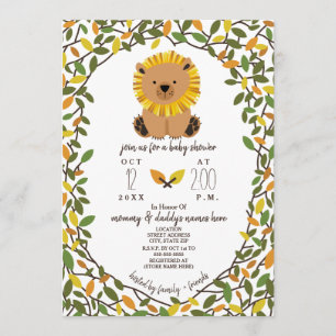 Lejonare safari Vines Baby Shower Greenery Inbjudningar
