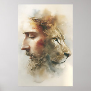 Lejonet av Juda Konst – Jesus akvarell ansikte med Poster