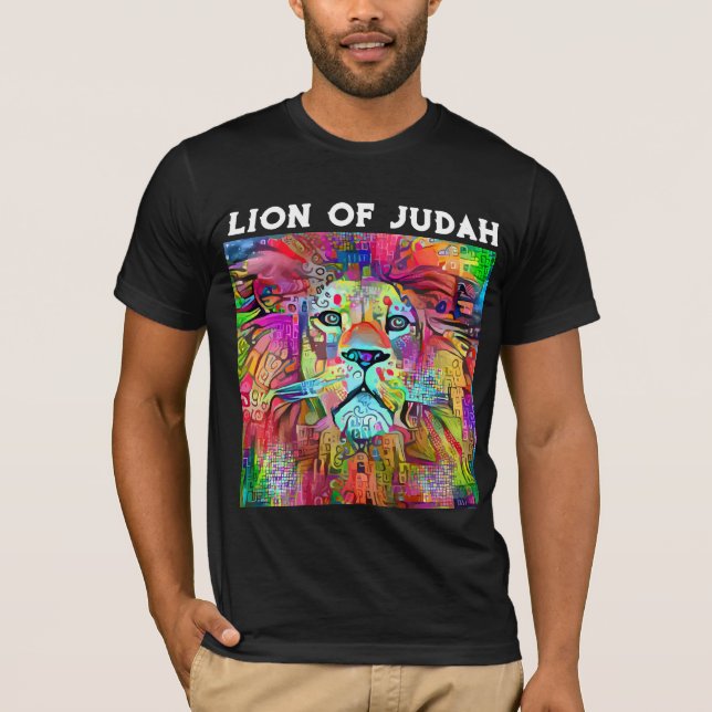 LEJONET AV JUDAH FÄRGGLAD KRISTEN T-SHIRT (Framsida)