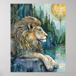 Lejonet i det förtrollade riket Fantasy Art  Poster